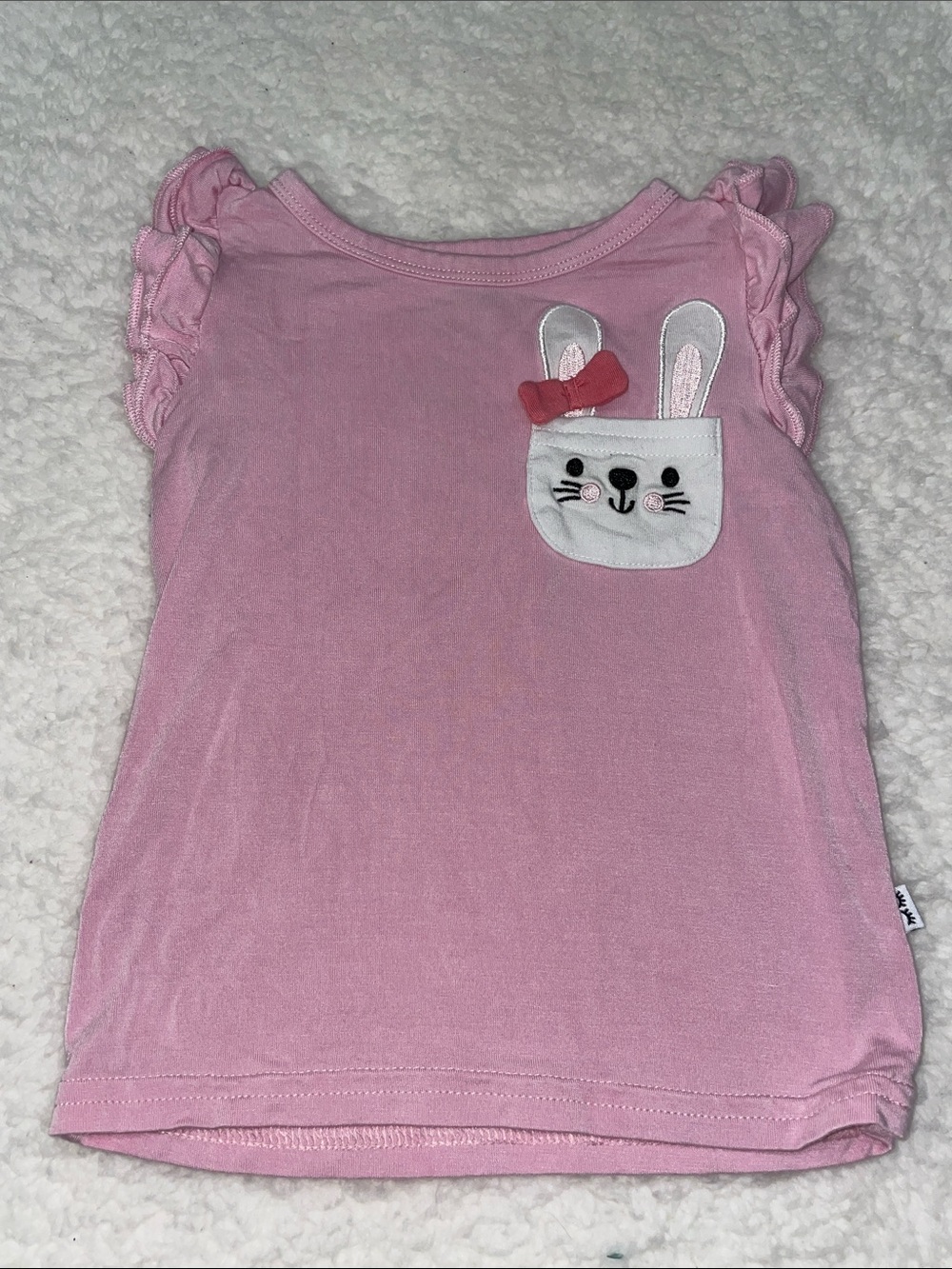 Little Sleepies Pink Bunny Pocket Ruffle Sleeve Tee